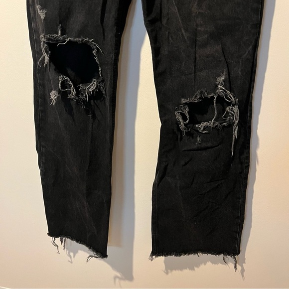 Zara High Rise Distressed Wide Leg Jeans in Black | size 6 - Picture 5 of 7